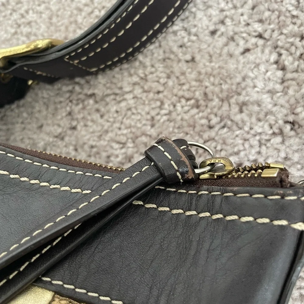 Coach Vintage Hobo Y2K Shoulder Bag Gold Brown‎ Patchwork Suede Leather Purse